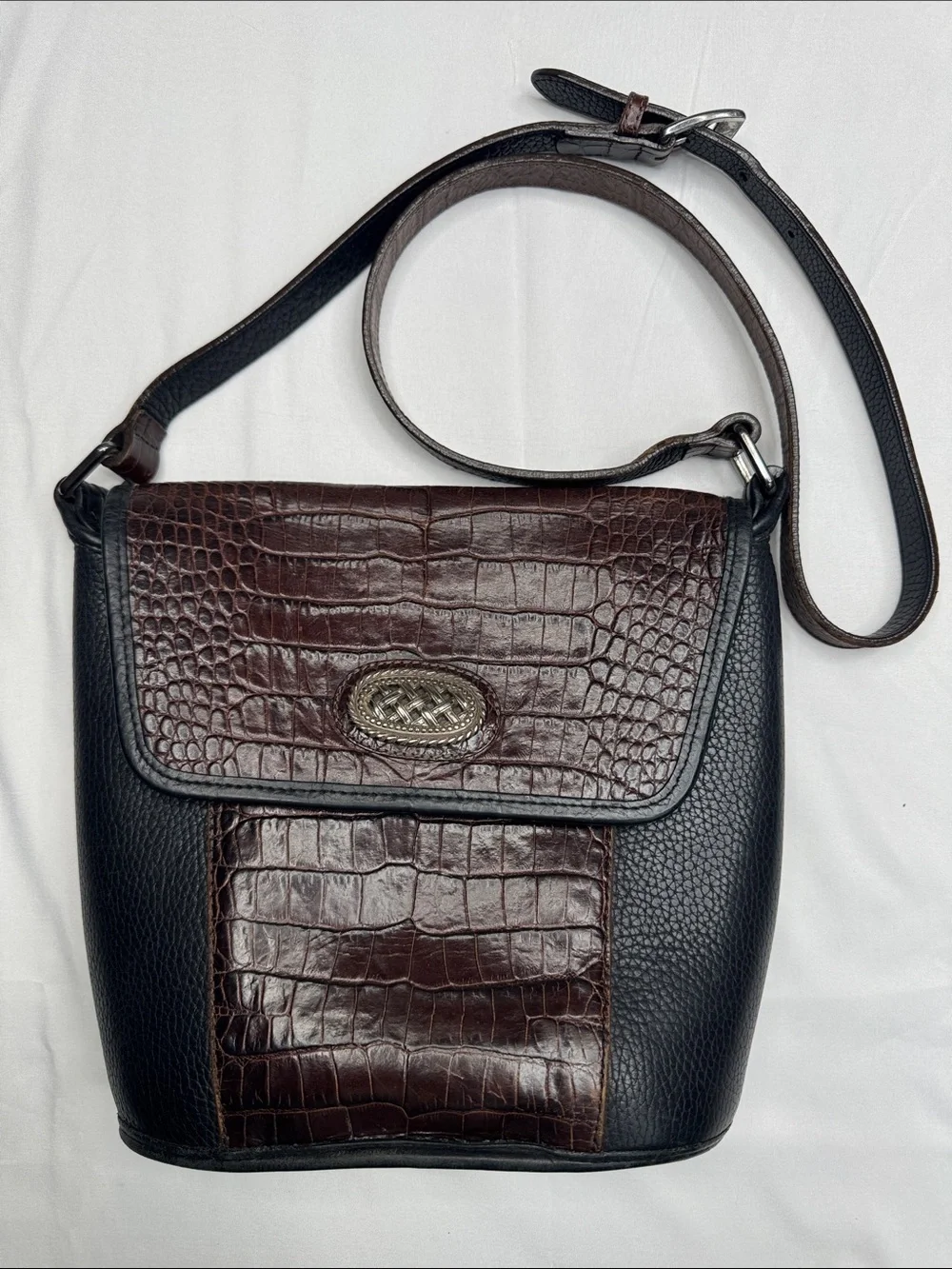 Brighton Brown Black Croc-Embossed Crossbody Bag purse leather crocodile pattern